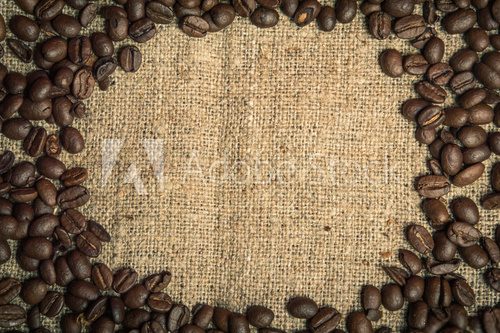 Fototapeta coffee beans on sackcloth