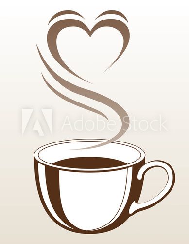 Fototapeta Coffee or Tea Cup With Steaming Heart Shape is an illustration with a cup of coffee or tea with steam coming off of it making the shape of a heart. 