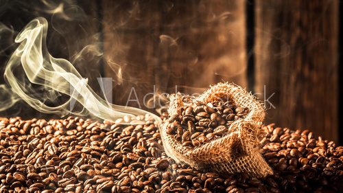Fototapeta Coffee sack full of fragrance roasted seeds