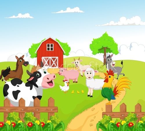 Fototapeta collection of farm animals with background