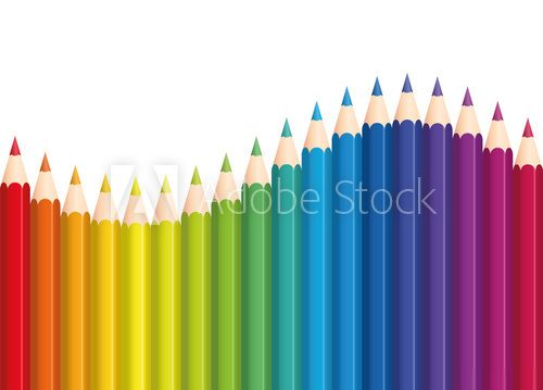 Fototapeta Colored pencils that form a rainbow colored wave. Isolated vector illustration on white background.