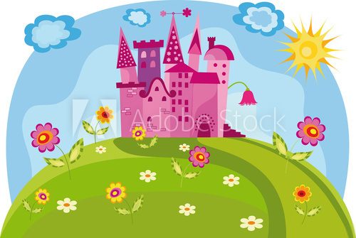 Fototapeta Colorful illustration with princess castle