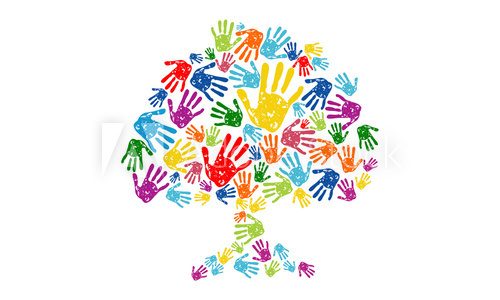 Fototapeta colorful tree hand logo, social community  vector logo design