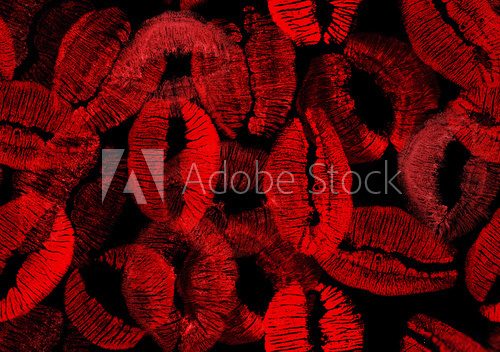 Fototapeta composition with red and black lips imprint background