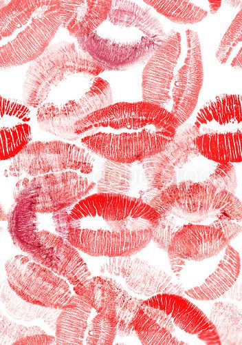 Fototapeta composition with red and white lips imprint background
