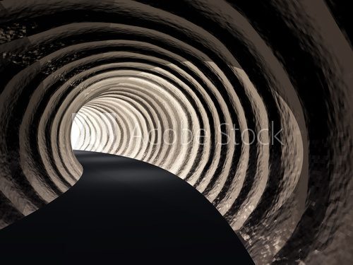 Fototapeta Conceptual abstract road tunnel with light at the end