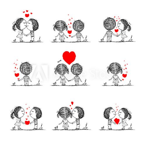 Fototapeta Couple in love together, valentine sketch for your design