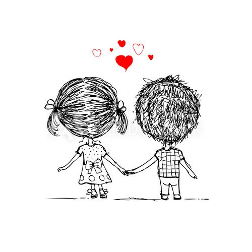 Fototapeta Couple in love together, valentine sketch for your design