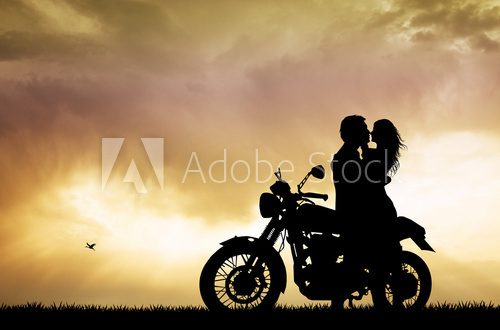Fototapeta couple kissing on motorcycle