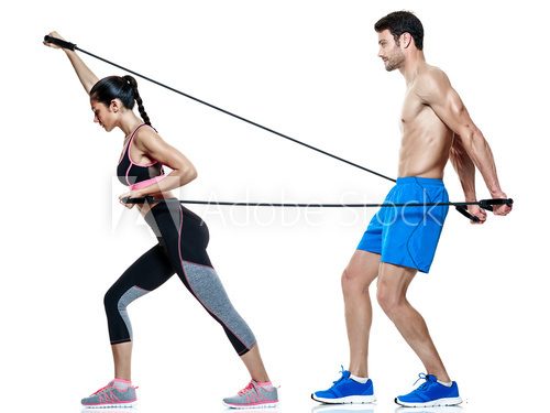 Fototapeta couple man and woman fitness exercises isolated