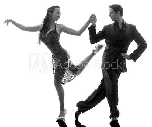 Fototapeta couple man woman ballroom dancers tangoing  silhouette