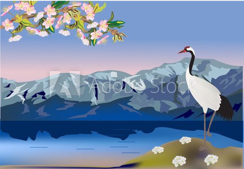 Fototapeta crane in mountain landscape