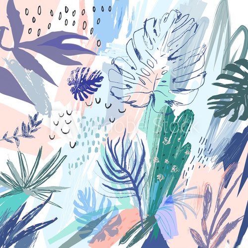 Fototapeta Creative universal floral background in tropical style. Vector