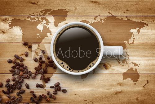 Fototapeta Cup of Coffee with World Map