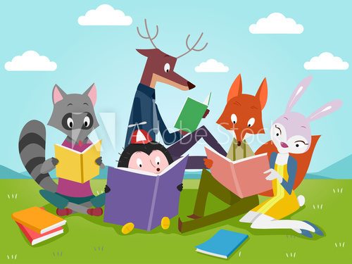 Fototapeta Cute Books Animals Reading