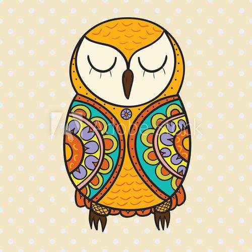 Fototapeta Cute decorative ornamental color Owl. Vector doodle illustration