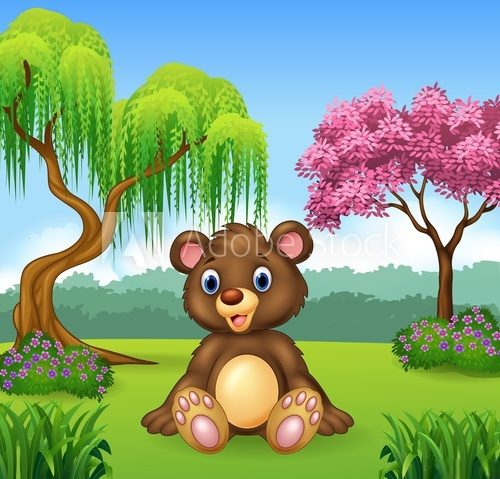 Fototapeta Cute funny bear sitting in the jungle 