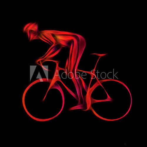 Fototapeta Cyclist in a bike race on black background
