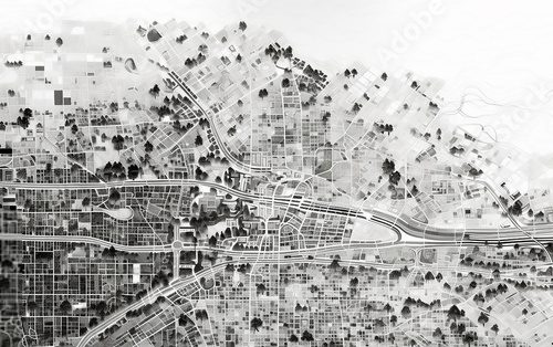 Fototapeta Czarno-biała mapa miasta z planem urbanistycznym