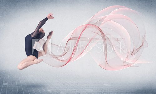 Fototapeta Dancing ballet performance artist with abstract swirl