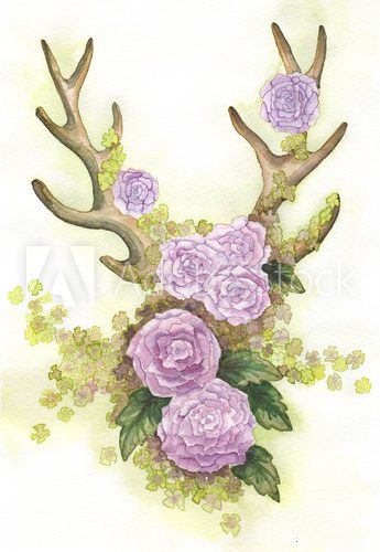 Fototapeta deer antler with flower decoration