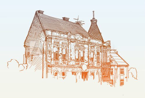 Fototapeta digital sketch vector illustration of Uzhgorod cityscape, Ukrain