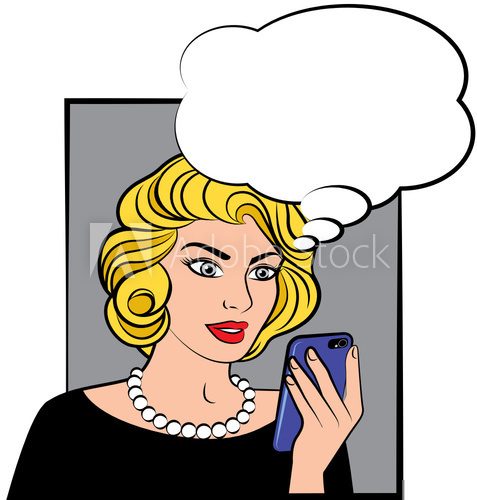 Fototapeta Donna stile fumetto pop con telefono cellulare