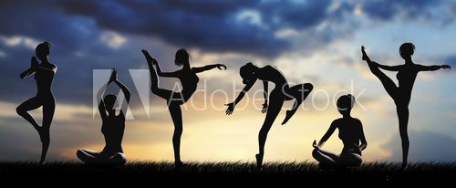 Fototapeta Donne silhouette fitness allenamento yoga