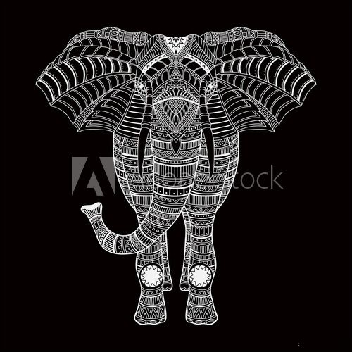 Fototapeta doodle vector handdrawn elephant in black and white