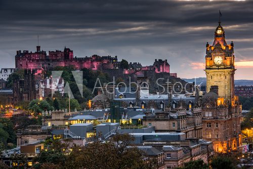 Fototapeta Edinburgh castle and Cityscape at night, Scotland UK
