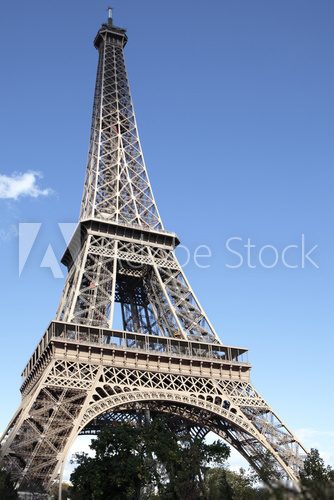 Fototapeta Eiffel Tower, clear blue sky, vertical