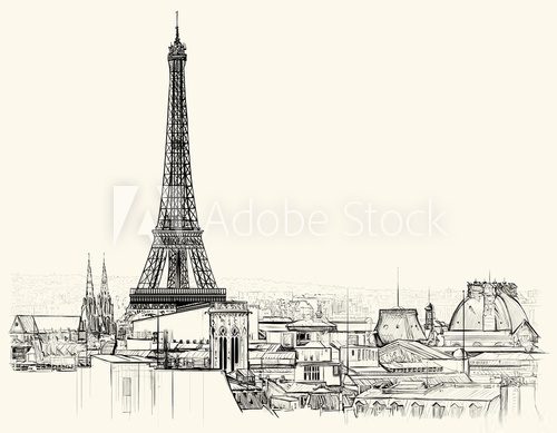Fototapeta Eiffel tower over roofs of Paris