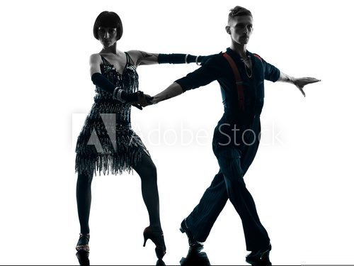 Fototapeta elegant couple dancers dancing silhouette