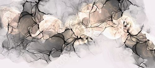 Fototapeta Elegant hand drawn art with grey and beige colours, alcohol ink background, modern liquid texture, watercolour painting, wallpaper for print, modern wall decoration