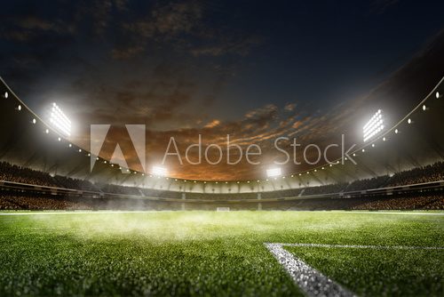 Fototapeta Empty night grand soccer arena in lights