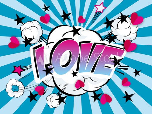 Fototapeta Energetyczna grafika pop-art z napisem Love