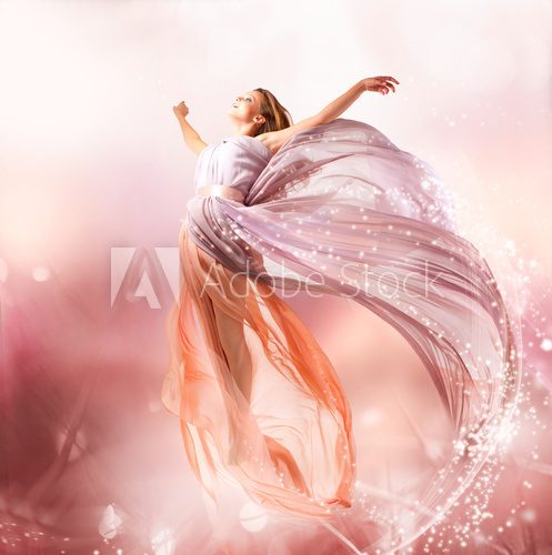 Fototapeta Fairy. Beautiful Girl in Blowing Dress Flying. Magic