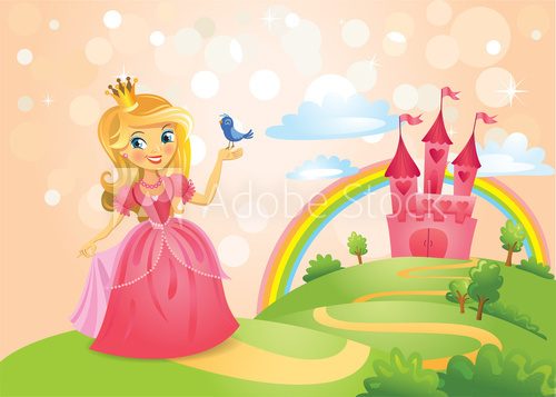 Fototapeta Fairy Tale castle and Beautiful princess