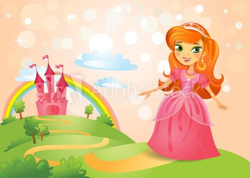 Fototapeta Fairy Tale castle and Beautiful princess