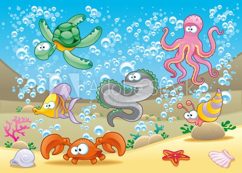 Fototapeta Family of marine animals in the sea