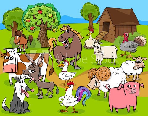 Fototapeta farm animals group cartoon