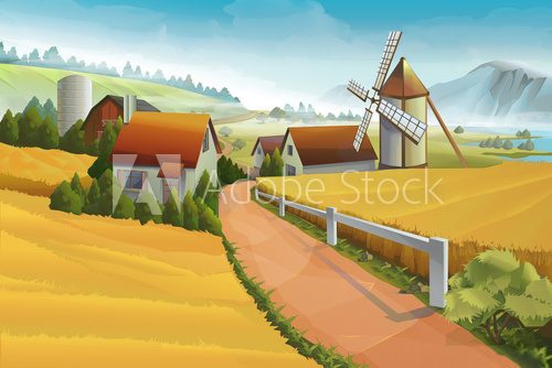 Fototapeta Farm rural landscape vector background