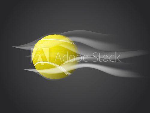 Fototapeta Fast moving Tennis Ball isolated on dark background.