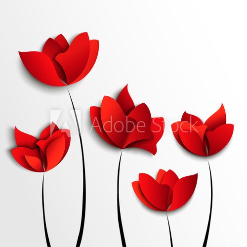 Fototapeta Five red paper flowers