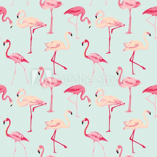 Fototapeta Flamingo Bird Background - Retro seamless pattern in vector