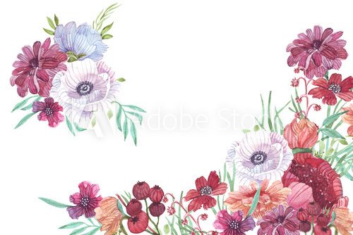Fototapeta floral panel in retro style illustration of a watercolor