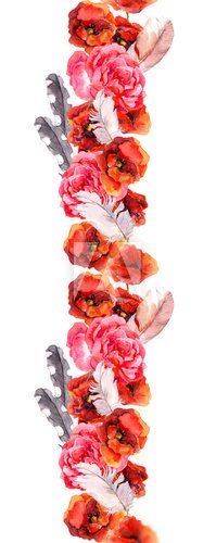 Fototapeta Floral seamless watercolor frame border with poppy, rose. Aquarel 