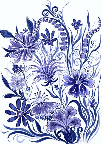 Fototapeta flower background blue toned - watercolor painting on paper