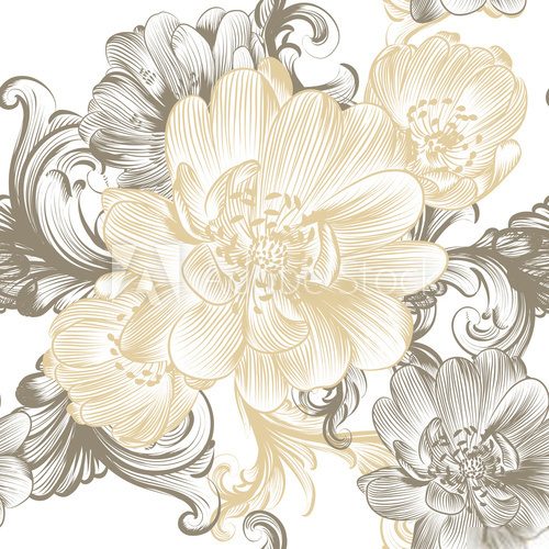 Fototapeta Flower seamless pattern with hand drawn flowers in pastel colors