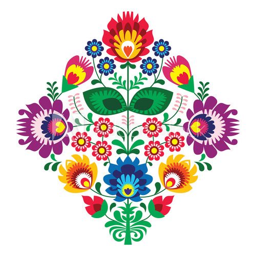 Fototapeta Folk embroidery with flowers - traditional polish pattern